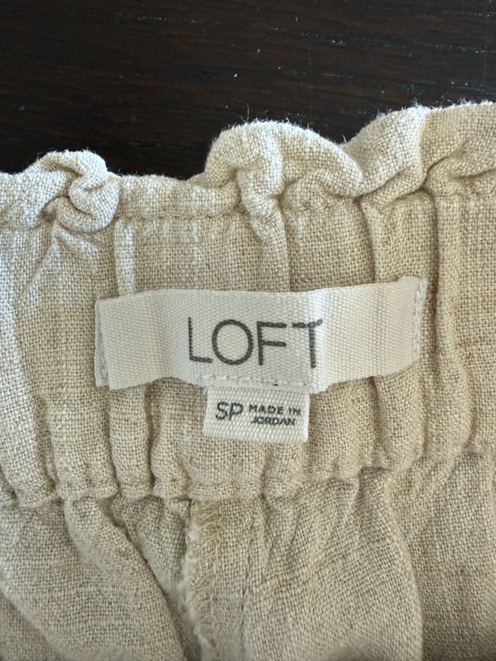 LOFT Beige/Oatmeal Elastic-Waist Linen Blend Pants - Picture 7 of 7